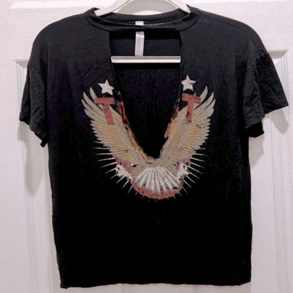 Distressed cutout v neck